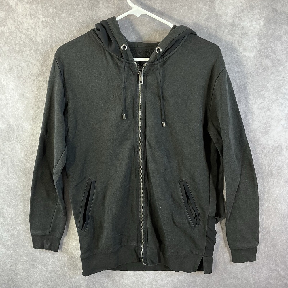 AllSaints Alek Hoodie Women 0 Black Full Zip Mixed Media Cotton Modal WM159D